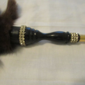 Vintage wood Handle Jeweled Mink Duster with Bottle Opener
