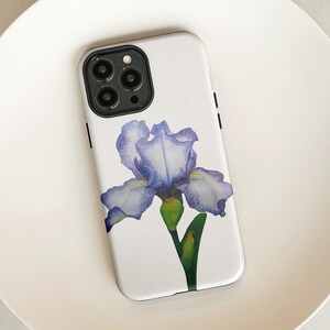 Iris Blumen Handyhülle, Botanische Aquarellkunst, Dual Layer Schutz Bild 1