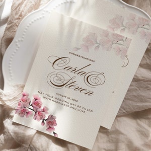 Cartão personalizado para o dia do casamento, cartão de felicitações para o casamento, cartão floral para o dia do casamento, cartão romântico, cartão elegante para o casamento em flor