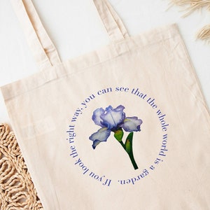 Organic Iris Tote Bag, School Bag, Shoulder Bag, Reusable Bag, Gift for Her, Shopping Bag, Eco Bag, Tote Bag, Laptop Bag, Floral Tote Bag