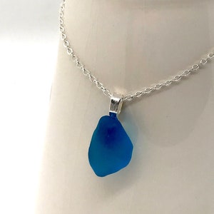 Blue Seaglass Necklace, Recycled Blue Necklace Jewellery, Blue Necklace, Gifts For Her, Blue English Sea Glass Silver Necklace, Blue Pendant