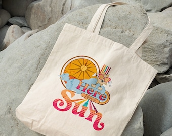 Here Comes The Sun Bag, Beach Bag, Holiday Tote Bag,Eco Bag, Reusable Tote Back, Retro StyleTote Bag, Holiday Accessory, Reusable Bag