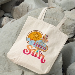 Here Comes The Sun Bag, Beach Bag, Holiday Tote Bag,Eco Bag, Reusable Tote Back, Retro StyleTote Bag, Holiday Accessory, Reusable Bag