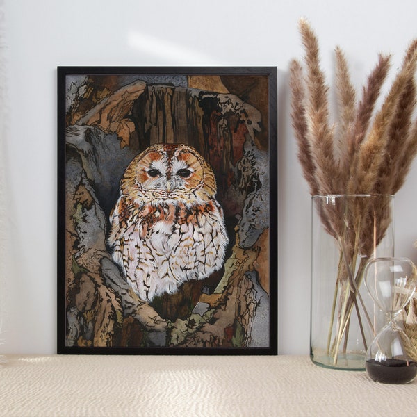 Tawny Owl Print, Owl Art Print, Watercolour Owl Painting, Bird Of Prey Print, Wildlife Wall Print, Tawny Owl Giclee Print, Gift For Dad, Owl