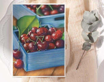 Cherry Still Life Print, Kitchen Fruit Wall Art