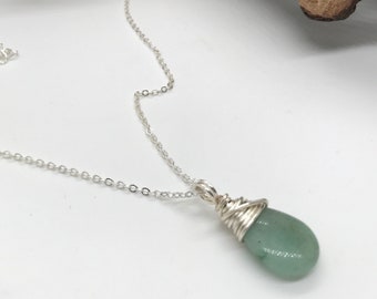 Green Aventurine Necklace, Teardrop Gemstone Necklace, Green Jewellery,  Boho Necklace, Silver Plated Healing Necklace, Mother's Day Gift