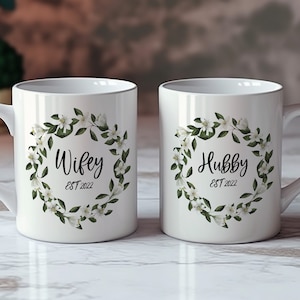 Mr Mrs Mugs, Husband & Wife Coffee Mug Set, Couple Est Mug, Personalised Wedding Gift, Bride and Groom Christmas Gift, Wedding Gift