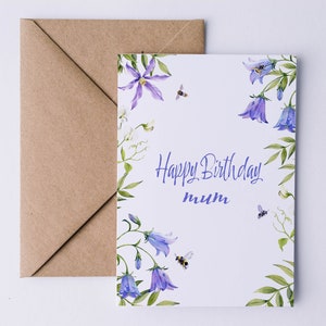 Alles Gute zum Geburtstag Mama Grußkarte, Karte für Mama, Frühlingskarte, Botanische Karte, Innen leer, Gartenkarte, Bluebell Karte, Blumen Mama Karte