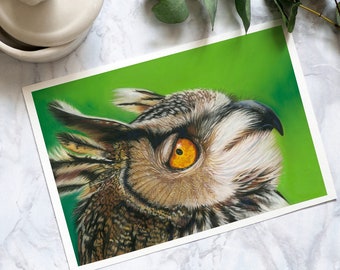 Eagle Owl Pastel Print, Owl Fine Art Print, Wildlife Print,  Bird Of Prey Giclee Print, Bird Wall Art Print, British Wildlife Print, Owl Art