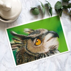 Eagle Owl Pastel Print, Owl Fine Art Print, Wildlife Print,  Bird Of Prey Giclee Print, Bird Wall Art Print, British Wildlife Print, Owl Art