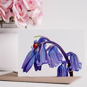 Biglietto di auguri Bluebell, biglietto d'arte, biglietto ispirato alla natura, biglietto di auguri botanico, biglietto primaverile, biglietto floreale, biglietto di anniversario personalizzato