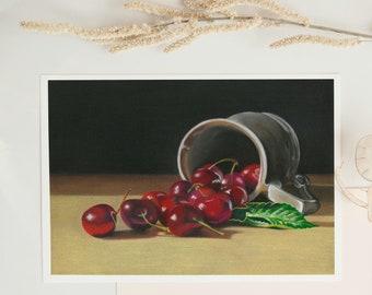 Tumbling Cherries Still Life Print, Kitchen Wall Art
