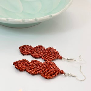 Copper Macrame Oak Leaf Earrings, Boho Autumn Jewellery