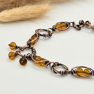 Rustic Copper Bracelet, Handmade Oxidised Bracelet, Autumnal Bracelet, Copper Jewellery, Boho Wire Wrapped Bracelet, Antique Style Bracelet