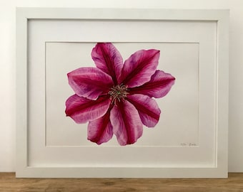 ピンクのクレマチス オリジナル水彩画植物画 - Etsy 日本