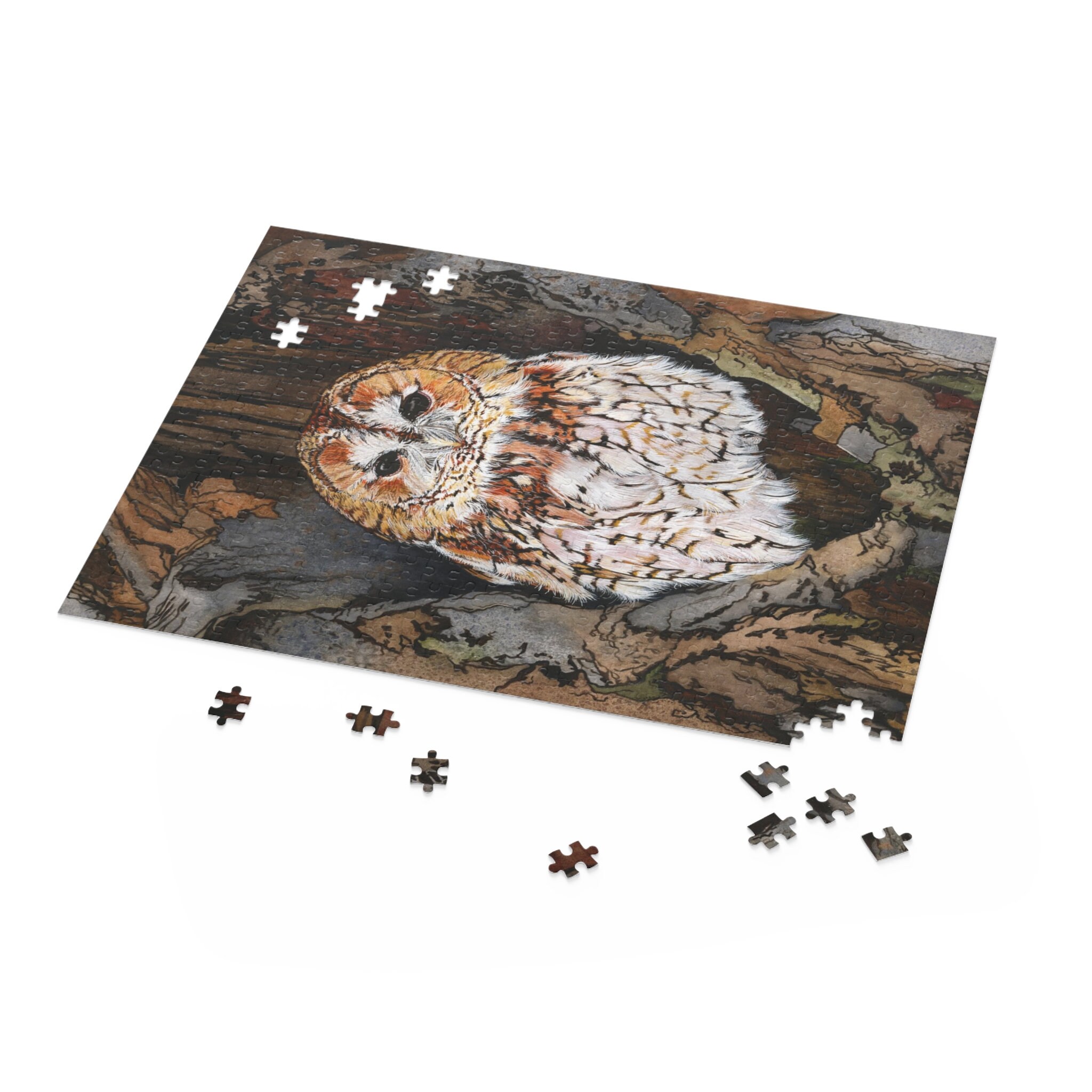 Watercolor Tawny Owl Jigsaw Puzzle, Artistic Bird Puzzle