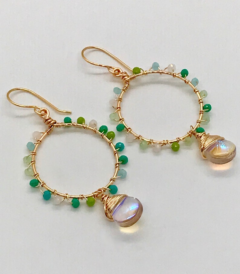 Beaded Drop Earring, Gold Plated Earrings, Gold Hoop earrings, Colourful Earrings, Minimalist Earrings, Glass Beaded Earrings, Earthy Jewel image 8