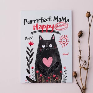 Carte de maman chat purrrfect, carte d'anniversaire drôle de chat pour le propriétaire de chat, carte d'anniversaire de chat mignon pour l'amant de chat, meilleure maman de chat, carte de meilleur papa de chat