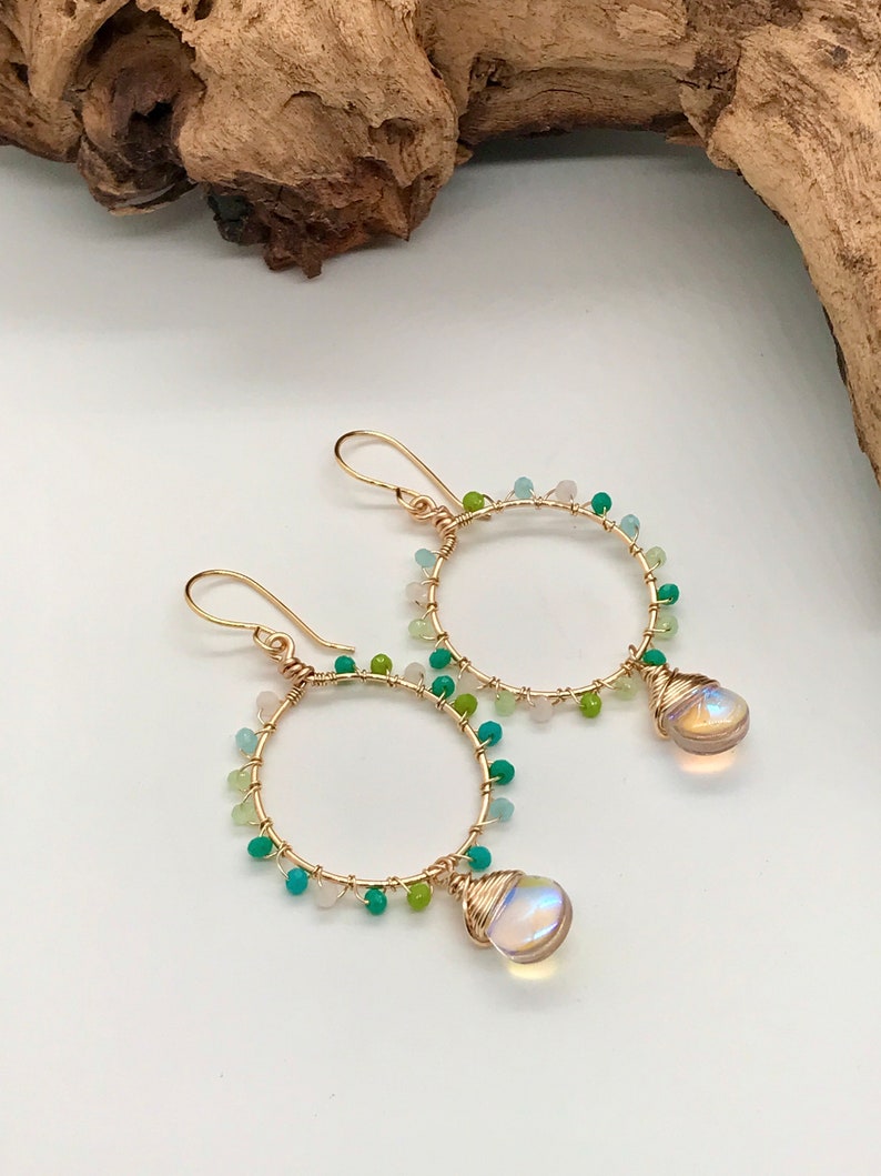 Beaded Drop Earring, Gold Plated Earrings, Gold Hoop earrings, Colourful Earrings, Minimalist Earrings, Glass Beaded Earrings, Earthy Jewel image 7