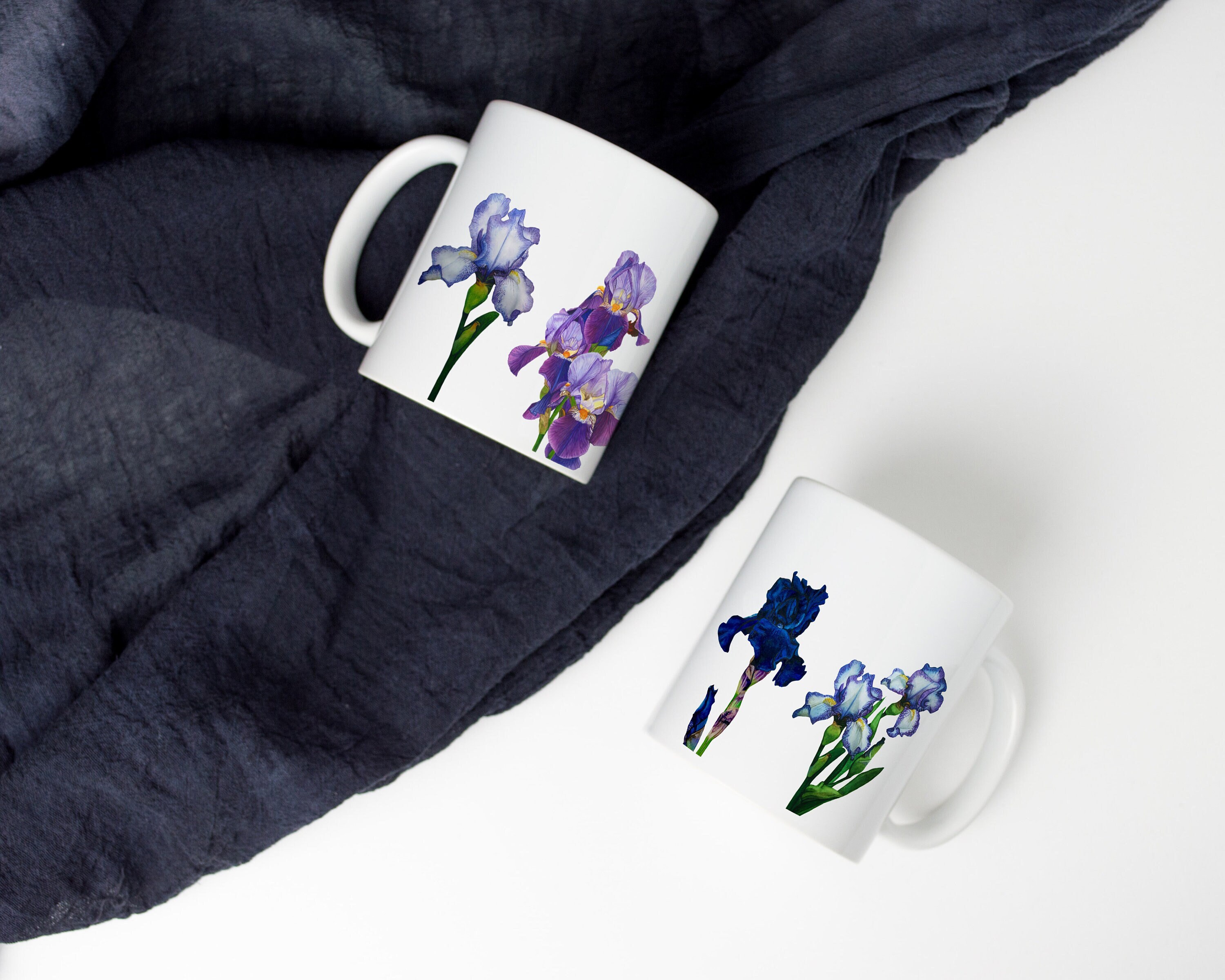 Four Iris Coffee Mug, Tea Mug, Kitchen Gift, Garden Mug Gift, Plant Lady Mug, Spring Flower White Ceramic Mug, Just Because, Botanical Mug