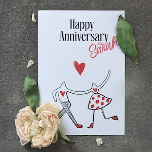 Minimalistische eenvoudige gepersonaliseerde kaart, jubileumwenskaart, ik hou van je-kaart, romantische kaart, kaart man en vrouw, kaart initialen
