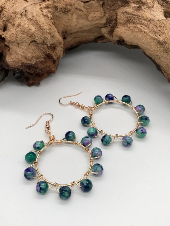 Un Paio Di Orecchini Pendenti A Clip Con Perline Di Vetro - Foto 6