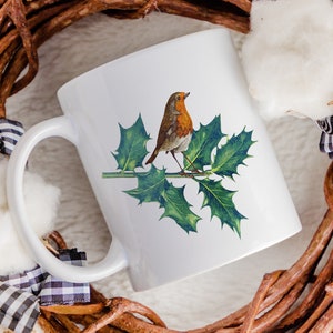 Personalised Robin Mug, Gifts for Her, Robin On Holly Mug, Robin Gifts For Mum, Custom Robin Mug, Winter Fall Coffee Mug, Stocking Filler