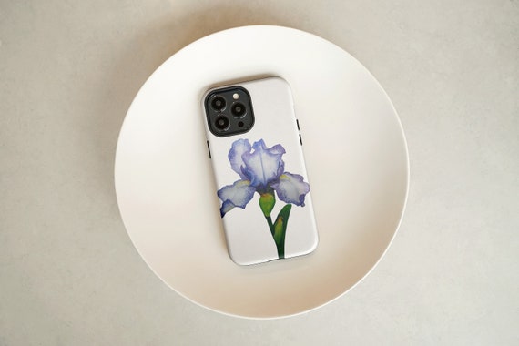 Iris Flower Phone Case, Botanical Watercolor Art, Dual Layer Protection