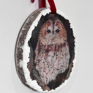 Personalised Owl Ornaments, Handmade Wooden Gifts, Woodland Ornament, Wood Ornament, Bird Ornament, Tawny Owl Ornament, Xmas Owl Gift