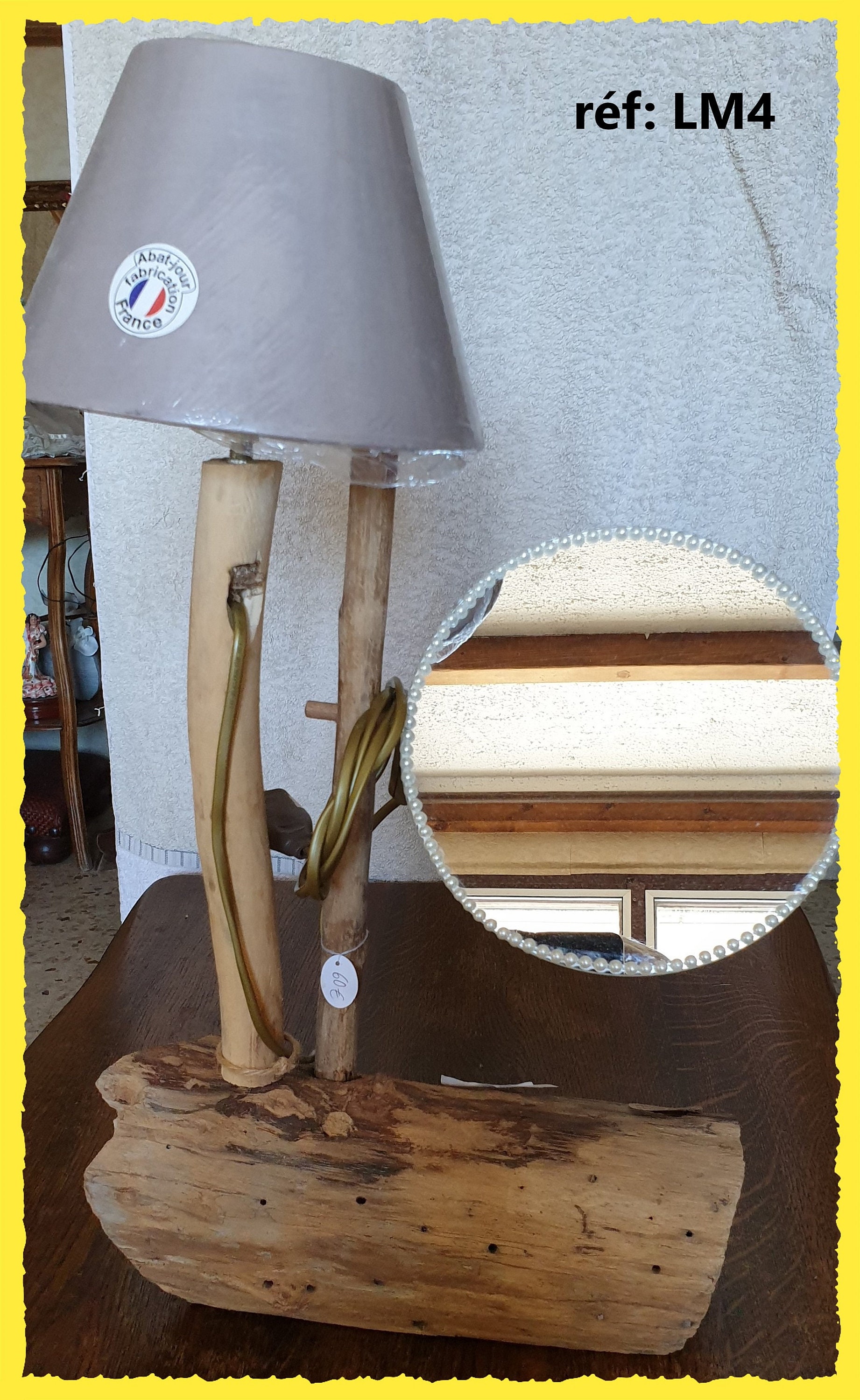 Lampe Miroir de Décoration en Bois Flotté