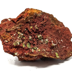 Green Austinite Crystals on Limonite, Cabinet Sized Specimen, Natural Mineral Collection, Mexican Minerals, 7.5 x 4.1 x 4.2 cm