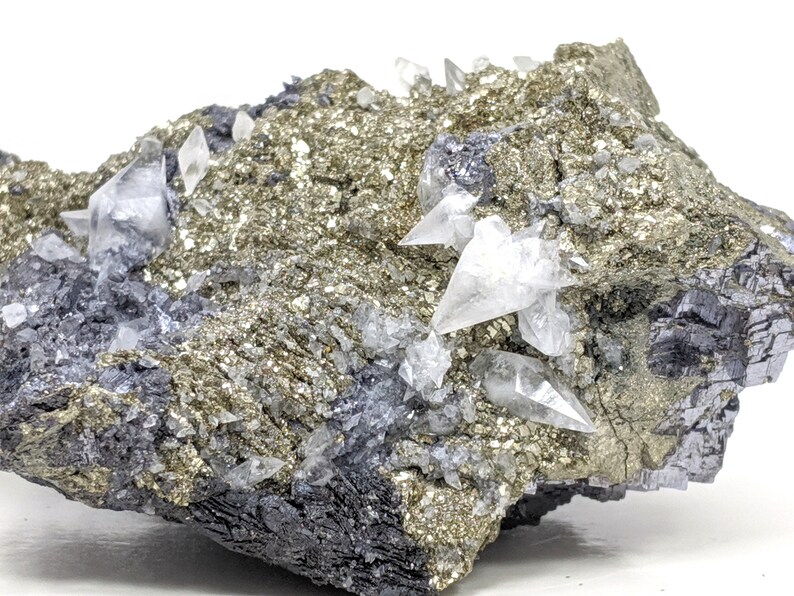 1.4 lbs Large Cabinet Metallic Galena with Pyrite and Calcite 10.1 x 4.5 x 6.8 cm