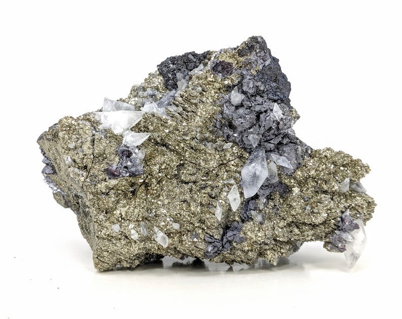 1.4 lbs Large Cabinet Metallic Galena with Pyrite and Calcite 10.1 x 4.5 x 6.8 cm