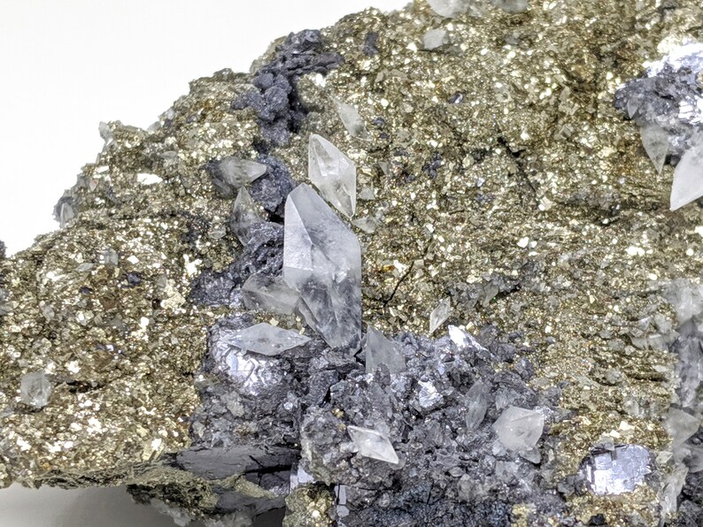 1.4 lbs Large Cabinet Metallic Galena with Pyrite and Calcite 10.1 x 4.5 x 6.8 cm