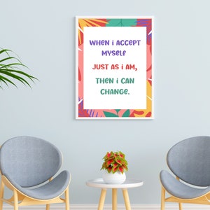 Aceitando-me, impressão de parede colorida, amor próprio, saúde mental, decoração de arte de terapeuta, arte de parede de conselheiro, presente, 8x10, download digital