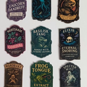 Potion Labels, Potion Labels stickers, Halloween party, 9 pieces