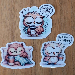 Stickere But first Coffee Owl, 3 pieces
