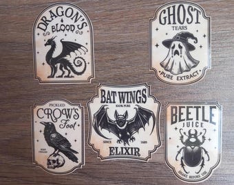 Stickers witchy labels, apothecary labels, 5 pieces