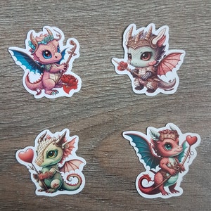 Stickers, valentine dragons heart, 4 pieces