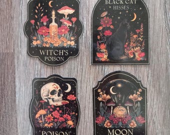 Potion labels, apothecary labels, halloween stickers, 4 pieces