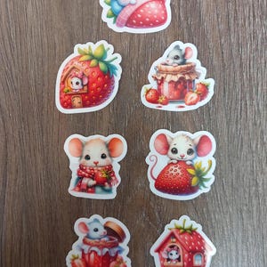 Stickers Summer mouse with strawberries, 7 pieces