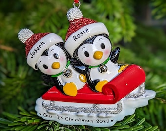 Personalised Penguin Couple Christmas Tree Decorations Cute First Christmas Together 1st Xmas as Mr & Mrs 2023 Bauble Hanging Ornament Gift