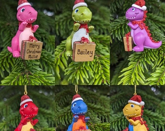 Childrens Dinosaur Personalised Christmas Tree Decorations Kids Hanging Ornament Stocking Filler Cute Bauble First 1st Xmas 2023 Dino Gift