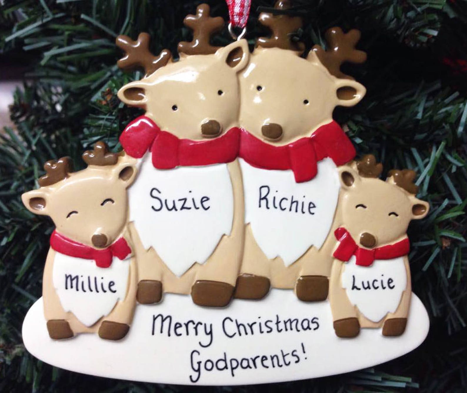 Personalised Family Christmas Tree Decorations Cute Reindeer Etsy UK