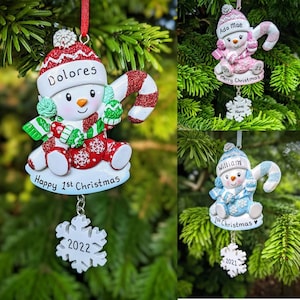 Personalised Baby's First Christmas Tree Decoration 1st Xmas 2023 Bauble Snowman Candy Cane Hanging Ornament Keepsake New Baby Boy Girl Gift