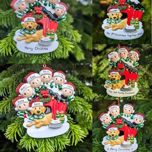 Personalised Couple Family of 2 3 4 5 6 Puppy Dog Kennel Christmas Tree Decoration First 1st Xmas 2023 Bauble Hanging Ornament Keepsake Gift