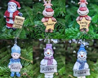 Childrens Personalised Christmas Tree Decorations Father Christmas Santa Reindeer Snowman 1st Xmas 2024 Kids Baubles Stocking filler Gift