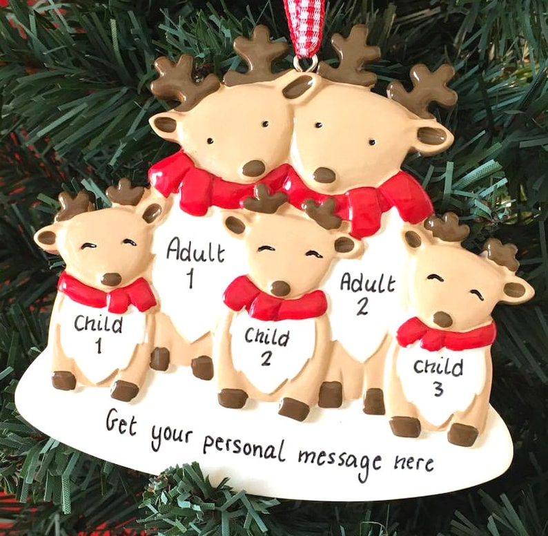 Personalised Family Christmas Tree Decorations Cute Reindeer Etsy