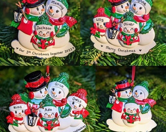 Personalised Snowman Family of 3 4 5 Christmas Tree Decoration Our 1st Xmas together 2024 First Bauble Hanging Ornament Keepsake Group Gift