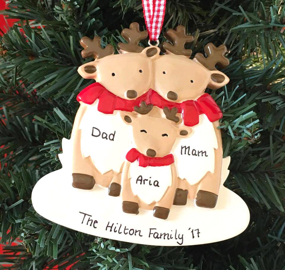Personalised Family Christmas Tree Decorations Cute Reindeer Etsy